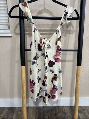 Forever 21 Cream Floral Tie-Front Romper with Pink, Purple & Brown Blooms